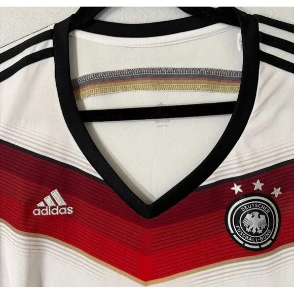 Adidas Shirt Deutscher Fussball-Bund Soccer Climacool Women Medium White V Neck - Picture 5 of 16
